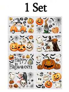 8Pcs/Set Halloween Window Clings – Vintage Ghost Pumpkin Bat Reusable Decals, Double-Sided Removable Stickers For Home Glass Decor, Fall Party Supplies, Shop & Indoor Decoration - Multicolor - View 12