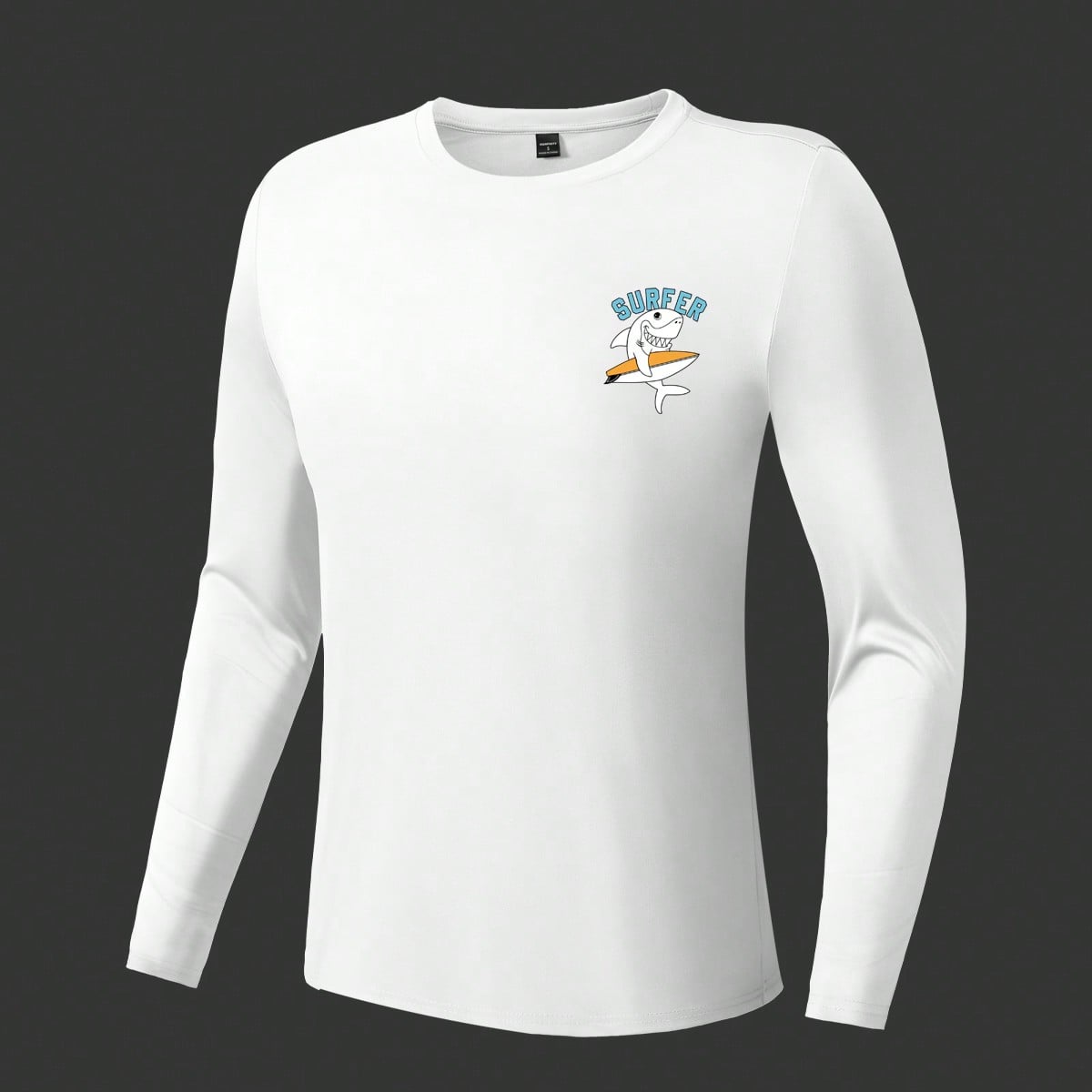 Camiseta de surf para hombre de manga larga con estampado de dibujos animados, ajuste ceñido, casual, con patrón de transferencia de calor, camiseta
