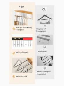 1PC Wooden Wall-Mounted Pull-Out Clothes Rack, Space-Saving Hanger For Underwear Vest Tie Hat Scarf, Bedroom Wardrobe Organizer - Multicolor - View 5
