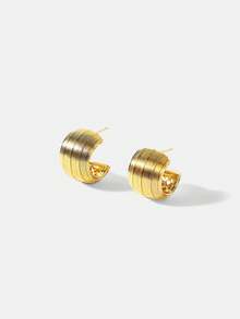 MOTF PREMIUM Bông tai chữ C đơn giản, mạ vàng 18K. - Vàng - Xem 2