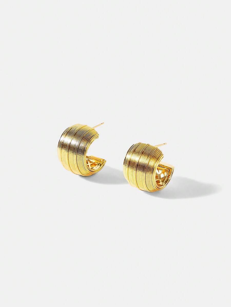 MOTF PREMIUM Bông tai chữ C đơn giản, mạ vàng 18K. - Vàng - Xem 2
