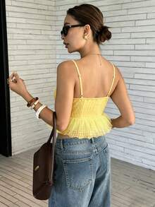 Cévolie Áo hai dây ngắn bằng lưới kiểu Pháp dành cho nữ - Màu vàng - Xem 2