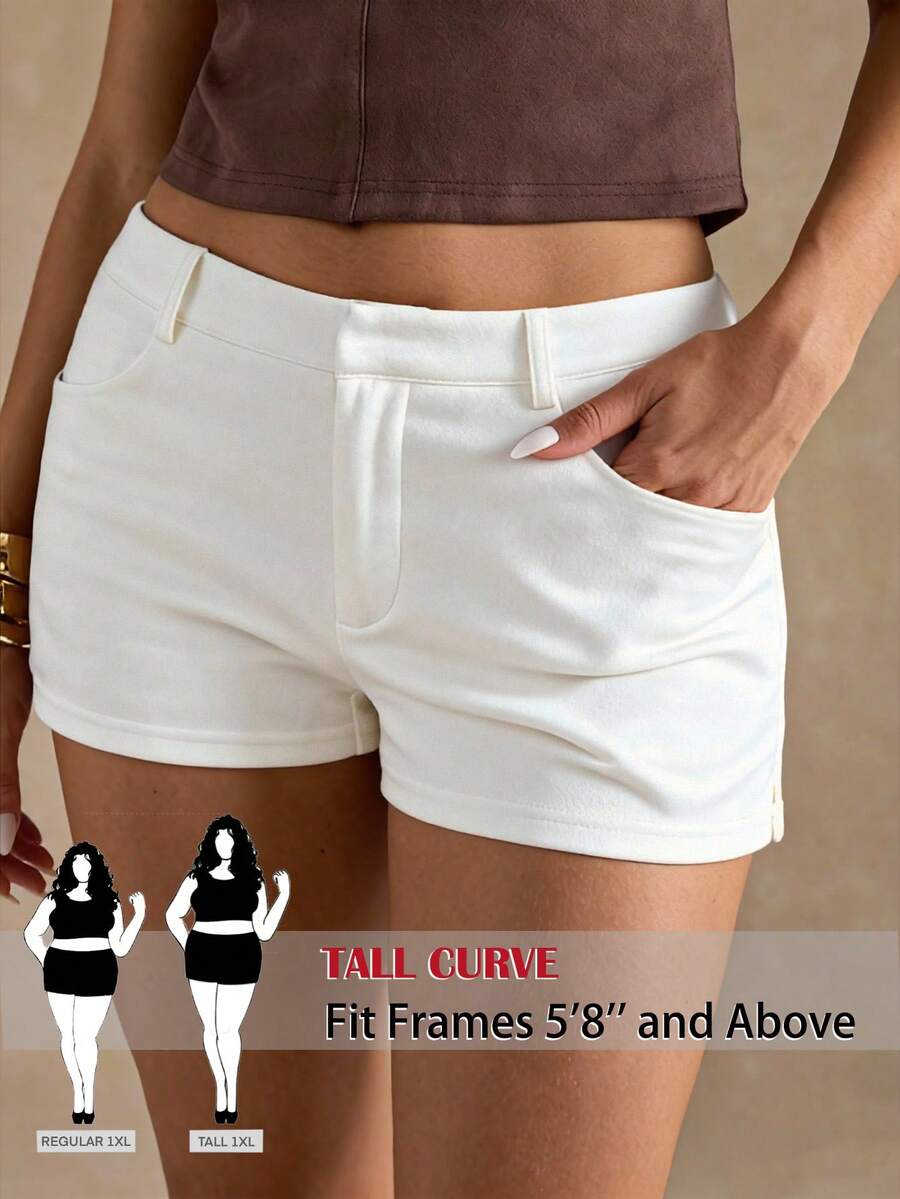 SHEIN Tall CURVE 大码休闲纯色低腰短裤，夏季