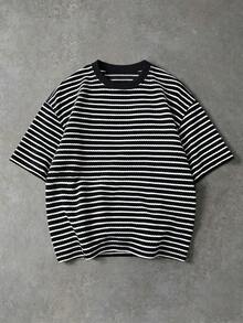 PAVTROS Áo thun nam, cổ áo gân sọc, tay ngắn, phong cách đường phố thời trang. - Đen và trắng - Xem 3