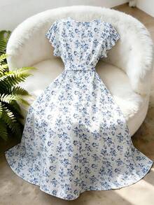 GlowEve 2026 Summer New V-Neck Beaded Floral Print Ruffle Sleeve Dress For Women Golf White Sexy - Multicolor - View 2