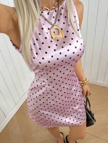 SHEIN EZwear 粉色波点无袖露背迷你连衣裙 - 粉色 - 查看 6