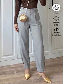 Xyvia Pantalones rectos de cintura alta con pliegues, de estilo elegante y casual, a rayas blancas y negras con doble hebilla, para mujer, primavera/verano - Blanco y Negro - Ver 4