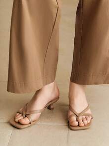 Alvarani Nuevas sandalias de verano para mujer de unicolor, zapatos elegantes de vacaciones, sandalias casuales de playa con tacón alto, tacones fáciles de poner de moda para vestir - Albaricoque - Ver 2