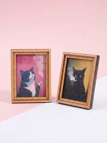 Joivida 1Pc/2Pcs Fun Cat Photo Frame Fridge Magnet, Retro Wooden 3D Printed Magnetic Sticker, Creative Retro Oil Painting Style Fridge Decor Stickers - multicolor - View 12