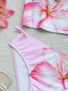 SHEIN 少女粉色碎花吊带两件式泳衣套装，甜美时尚风格，适合各种场合，春夏款 - 粉色 - 查看 6
