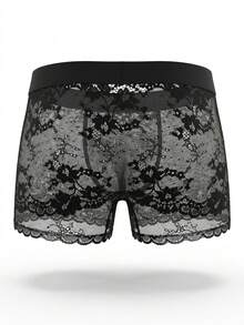 SHEIN DrisQ Ropa interior masculina sexy de encaje transparente y cintura baja - Negro - Ver 6