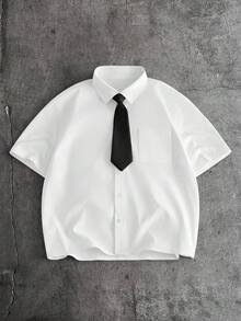 AXEPEAK 男士夏季休闲衬衫短裤套装 - 黑與白 - 查看 3