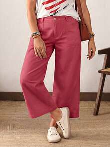 EMERY ROSE Plus Size Women Casual Loose Fit Wide Leg Jeans, Suitable For Vacation, Daily Commute - Red - View 3