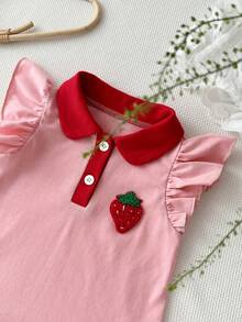 Đầm polo xếp ly cổ áo phối màu dâu tây dễ thương cho bé gái - Nhiều màu - Xem 5
