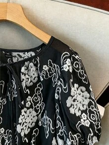 GlowEve CURVE Plus Size Women's Embroidered Casual Romantic Versatile Blouse, Suitable For Daily Wear, Commuting, And Vacation, Spring/Summer - Black - View 3