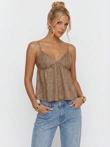 Avantive Women's Solid Color Pleated Casual Versatile Daily Wear Camisole Top - Khaki - View 4