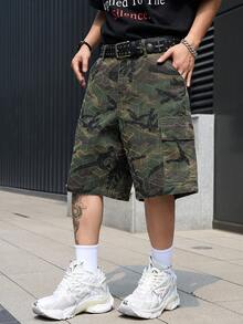 Manfinity EMRG Men's Casual Streetwear Multi-Pocket Camo Denim Cargo Shorts - Army Green - View 5