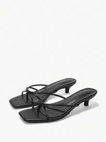 Alvarani Giày sandal cao gót nữ đế dày, vuông, kiểu cúp ngực và đế dép, sandal đen xỏ chân có quai và vòng ngón chân, gót nhọn. - màu đen - Xem 7