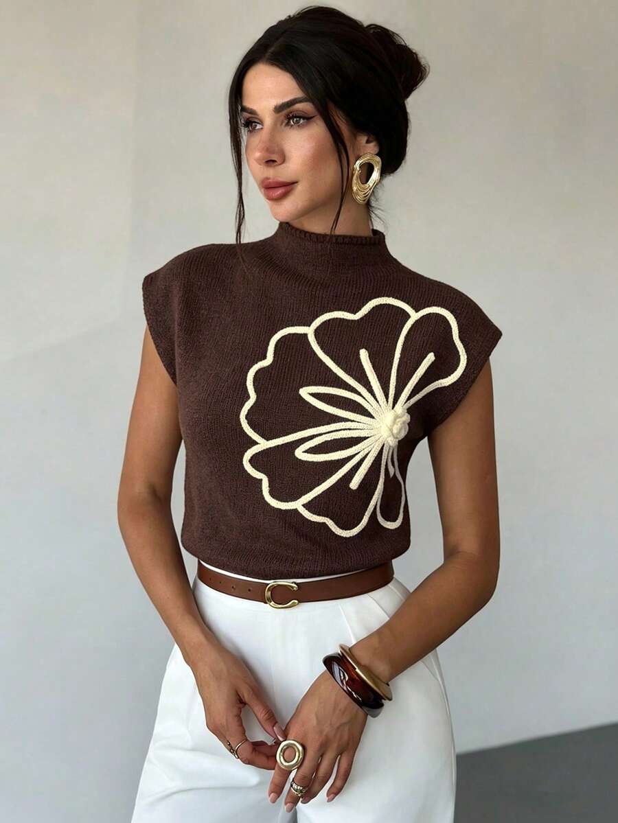 Firerie Áo len gile không tay cổ cao dáng rộng màu nâu và be thêu hoa, thanh lịch, đa năng dành cho nữ, thích hợp cho các buổi hẹn hò, mùa hè, kỳ nghỉ, Ducati Dot, đi làm, tụ họp, mùa thu/đông, Giáng sinh, Năm mới, Lễ Tạ ơn, tiệc tùng, đám cưới, bãi biển, lễ tốt nghiệp, thời trang, thanh lịch, thường ngày, đi chơi, hẹn hò, đặt chỗ, đi làm, lấp lánh, Ngày Valentine, thanh lịch, kỳ nghỉ, thường ngày, Y2K, đi chơi, lễ tốt nghiệp, v.v. - trắng - Xem 1