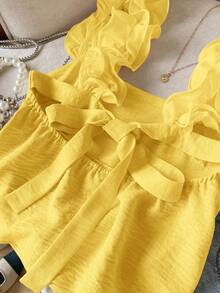 Muvela Women's Textured Ruffle Hem Sweet Fashion Camisole,Summer Top - Yellow - View 3