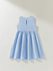 Maija Kids Maija Kids Vestido infantil feminino casual e elegante, solto, azul, com estampa floral e babados. Ideal para uso diário, volta às aulas, passeios, encontros, festivais, primavera e verão. - Azul - Ver 3