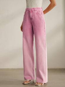 Anewsta Quần jeans cotton màu hồng tím chuyển sắc thời trang - Đỏ - Xem 5