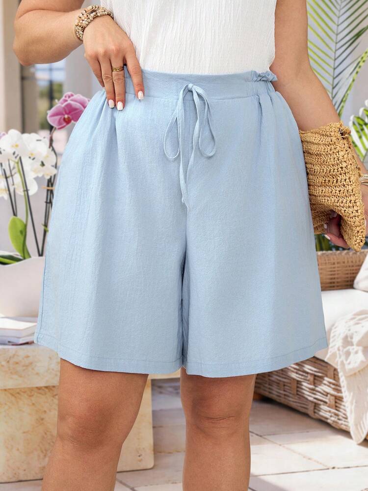 Plus Size Casual Solid Color Wide Leg Shorts