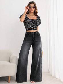 EMERY ROSE Plus Size Women's Vintage Washed Denim Jeans, Spring/Summer Date Night Dark Wash - Dark Grey - View 3