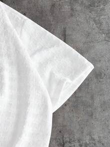 AXEPEAK Men's Casual Summer Holiday & Commute Solid Color Textured Loose Fit Polo Shirt - White - View 5