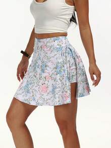 SHEIN Sovereign Charm Women's Floral Print High Waist Casual Fitness Sports Skorts - Multicolor - View 4