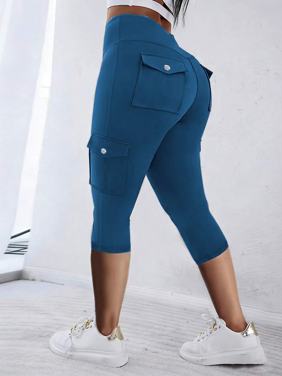 EMERY ROSE Plus Size Women Casual Pants With Pockets, 3/4 Length - Blue - View 1