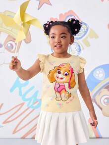 SHEIN | PAW Patrol 少女卡通印花圆领休闲日常T恤 - 黃色 - 查看 4