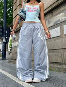 Coolane Damen Sommer Konzert Ausgehen Y2K Vintage Streetwear Grafik Grau Sportbekleidung Weite Hosen Sommer für Damen - Grau - Übersicht 3