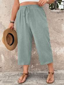 Breezaya Pantalones casuales para mujer talla grande, pantalones texturizados cómodos de 7/8, para vacaciones de primavera/verano en el campo - Blue Day - Ver 5