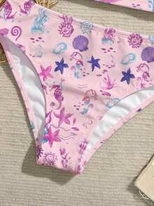 SHEIN Tween Girls Tankini 2 Pieces Swimwear, Casual Spaghetti Strap Bikini For Girls, Spring/Summer - Baby Pink - View 5