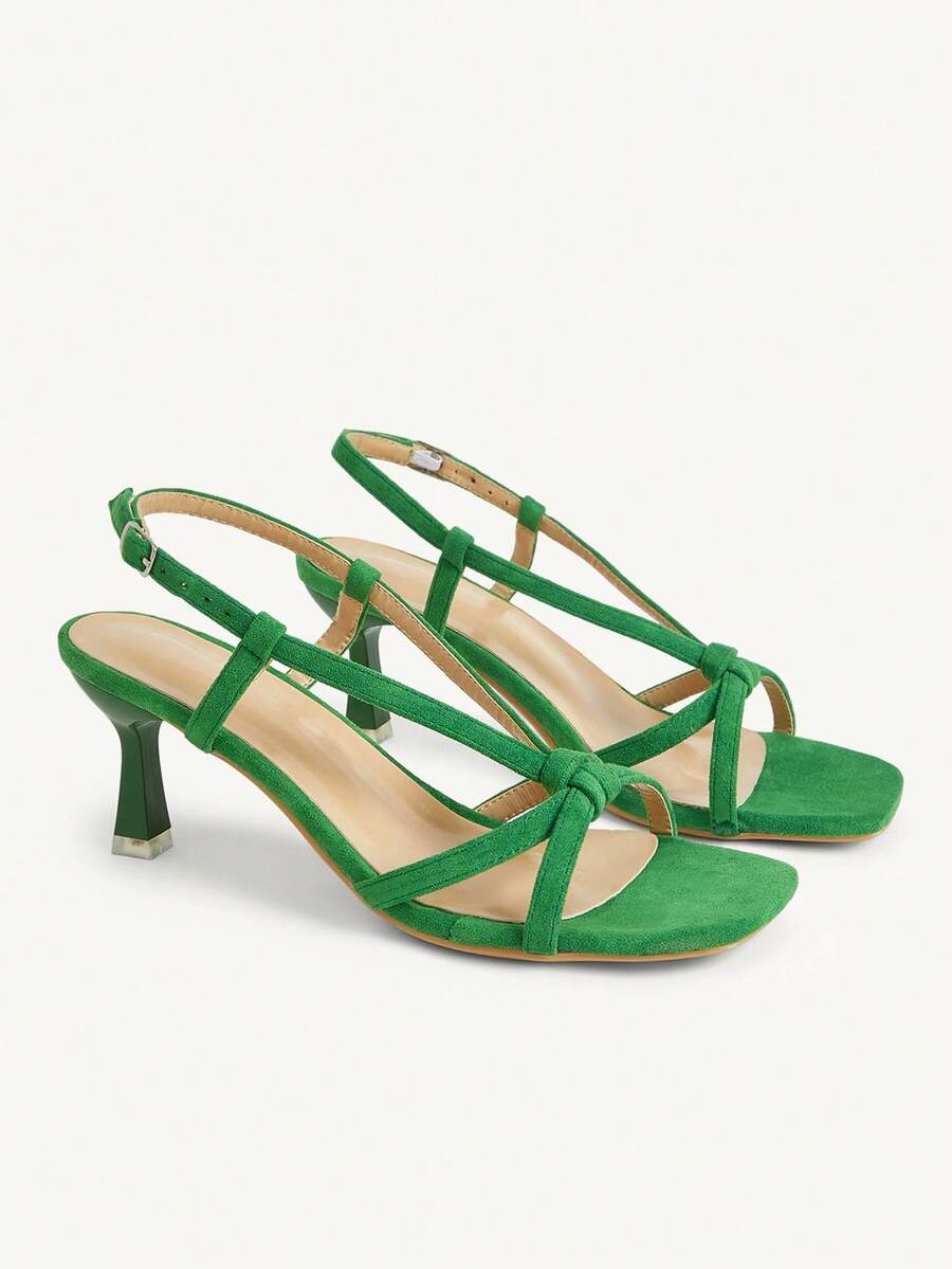 CUCCOO CHICEST Women's Shoes Cross Strap Open-Toed Square Head Stiletto Fashion Commuter Green Suede High Heels Sandals Dating Vacation Afternoon Tea