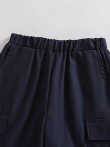 Mirajuku 男童休闲条纹polo衫和红色梭织短裤两件套，适合春夏户外活动 - 藏蓝色 - 查看 8