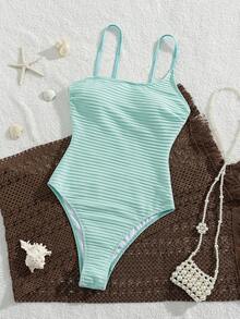 Swim Chiccia Solid Color Textured One-Piece Swimsuit For Vacation & Beach - Mint Green - View 6