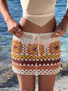 Selianne Conjunto de suéter y falda de mujer de alta gama, elegante y sexy, de punto calado, para primavera/verano, que estiliza la figura, para la playa y el resort - Multicolor - Ver 7