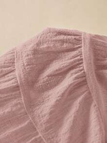 SHEIN Frenchy Women's Solid Color Square Collar Ruffle Hem Casual Blouse - Dusty Pink - View 6