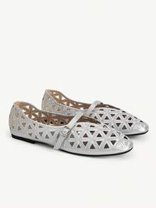 CUCCOO CHICEST Giày bệt nữ thêu rỗng, có khóa, thoải mái - Bạc - Xem 2