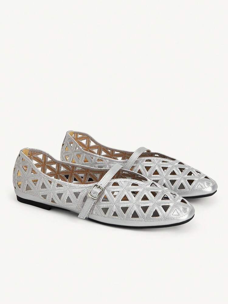 CUCCOO CHICEST Women's Hollow Embroidery, Buckle, Comfortable Flat Shoes