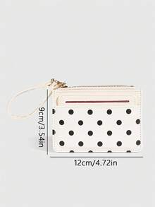 ROMWE 1Pc Y2K Polka Dot Mini Coin Purse, Fashion PU Small Wallet, Kawaii Style Card Holder, ID Document Storage Bag, Detachable Multi-Layer Slim Polka Dot Card Organizer - White - View 2