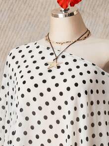 SHEIN ICON Plus Size Women Leopard Print Asymmetric Hem Batwing Cover Up - White - View 8
