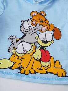 GARFIELD | SHEIN 男婴卡通印花连帽短袖T恤和短裤休闲日常穿搭 - 藍色 - 查看 4
