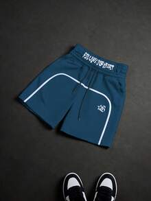PAVTROS Manfinity Streetrush Men's Casual Loose Waistband Print Drawstring Summer Shorts, Holiday - Blue - View 5