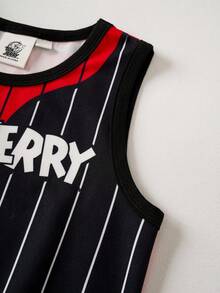 TOM & JERRY X SHEIN Tank Top Kasual Anak Laki-Laki Motif Kartun Garis-Garis Blok Warna, Musim Panas - Merah - View 4