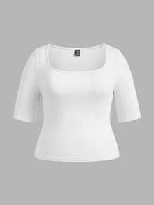 SHEIN BASICS 3件套休闲纯色针织圆领短袖修身加大码T恤 - 彩色 - 查看 8