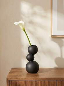 Cirelle 1 pieza Jarrón cerámico esférico moderno en blanco y negro, utilizado para decoración de bolas suaves, adorno cerámico, arreglo floral hidropónico, soporte para flores secas, decoración de jarrón de interior, ornamento de mesa para manualidades y soporte de TV, muy adecuado para decoración del hogar, apto para sala de estar, dormitorio, estudio, oficina y otras ocasiones - Jarrón mate - Ver 5