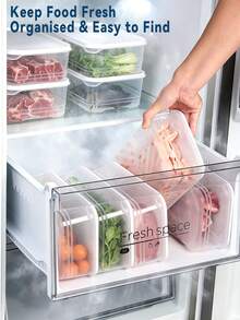 4pcs/8PCS Stackable Refrigerator Storage Containers With Lids, For Meat, Fruits & Vegetables - Essential Kitchen Food Storage Containers With Lids, Refrigerator Accessories - transparent color - View 5